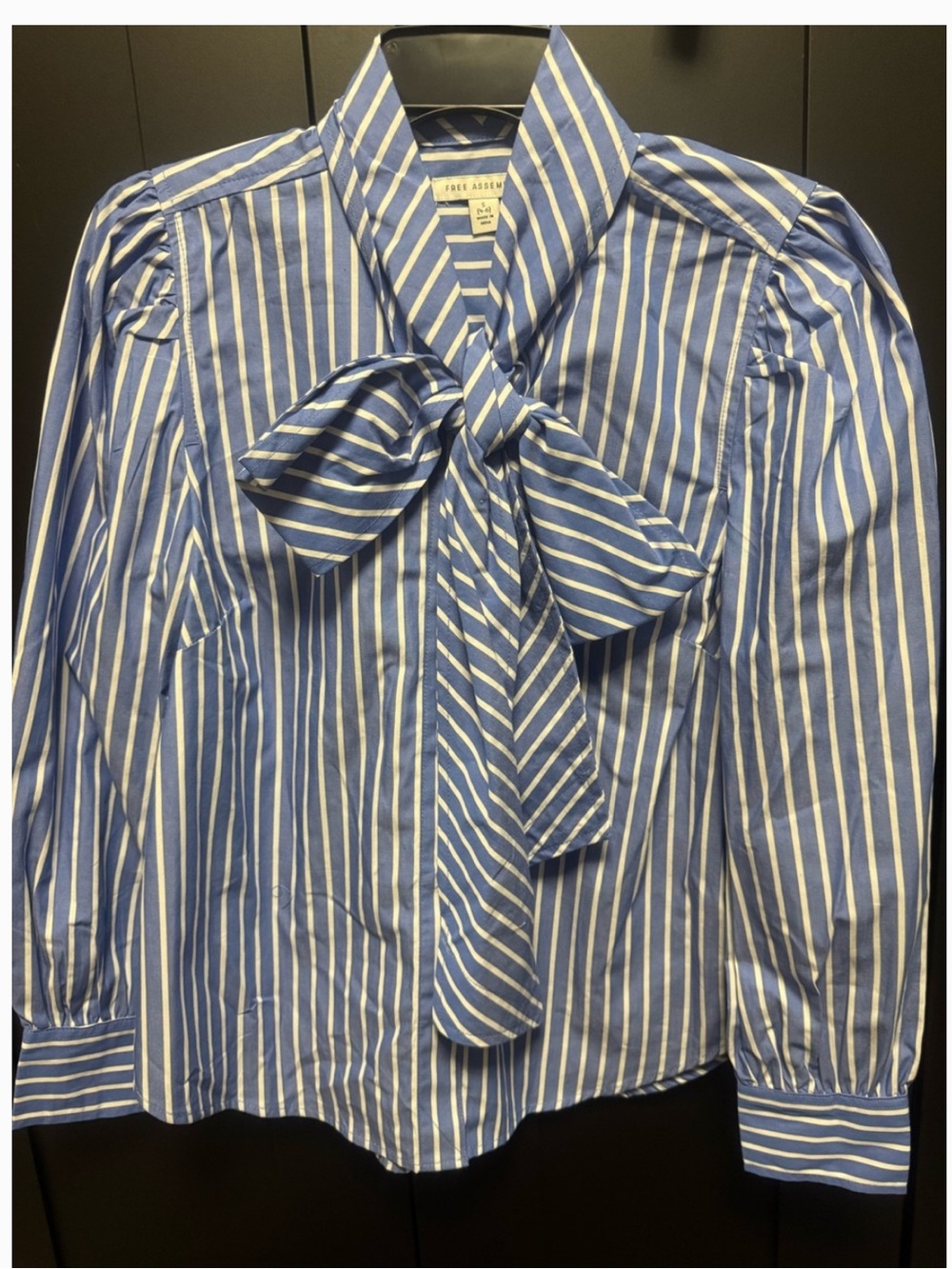 Striped Bow Tie Blouse - Blue & White